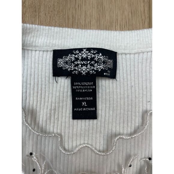 Oliver. O Anthropologie Embellished White Sweater, XL holidays fairy elegant - Picture 4 of 6